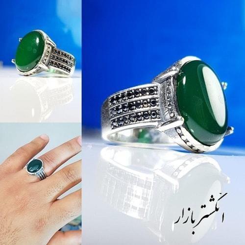 انگشتر نقره اسپرت مردانه نگین عقیق سبز